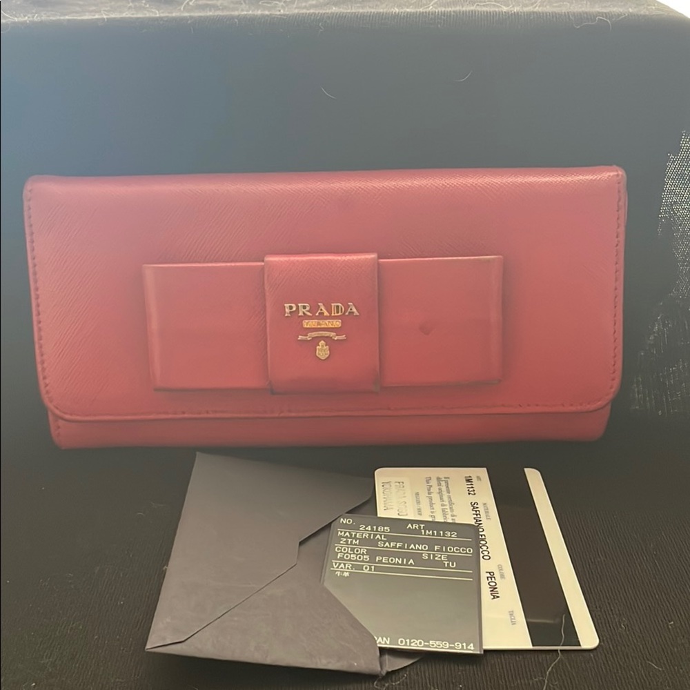 Prada Pink Saffiano Bow Wallet